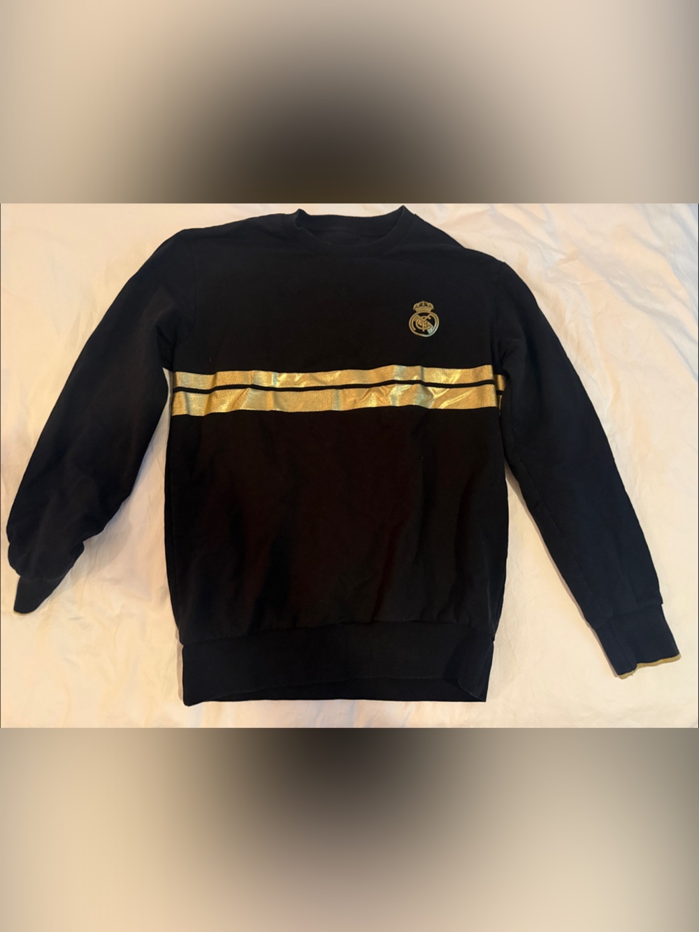 Real Madrid officially licensed Black Sweatshirt with Metallic Gold Stripes